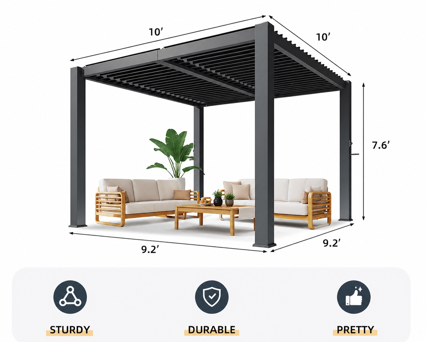10x10 louvered aluminum pergola dimension specifications